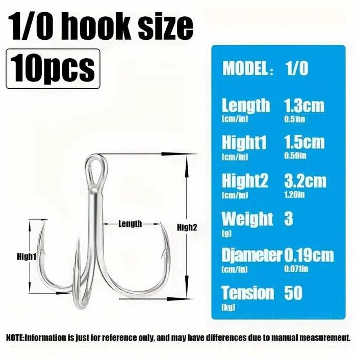 10 hameçons triples Cazulo acier inoxydable renforcé - Pour pêche en eau douce et mer
