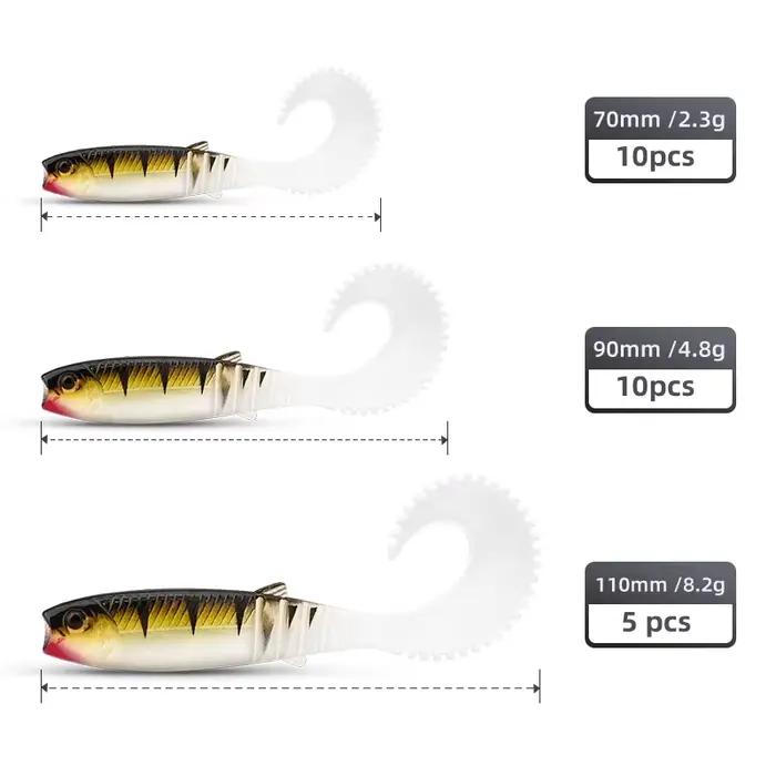 Leurre souple silicone MEREDITH Cannibal Curved Tail 70mm 90mm pour la pêche du bar et carnassiers