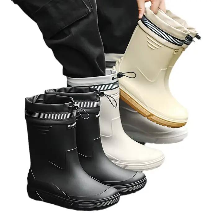 Bottes caoutchouc homme mi-mollet imperméables anti-dérapantes semelle épaisse - Chaussures eau livreurs pêche