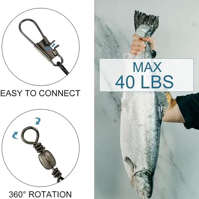 Ligne de pêche en acier inoxydable anti-dent avec émerillon, bas de ligne résistant carnassiers brochets sandres