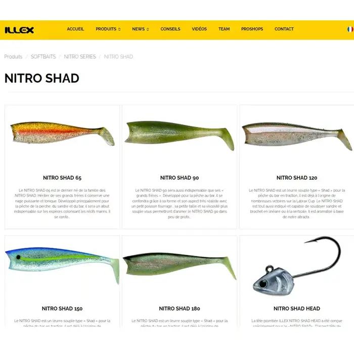 Leurre Souple NITRO SHAD 65 90 120 150 avec Tête Plombée pour le Bar, le Brochet