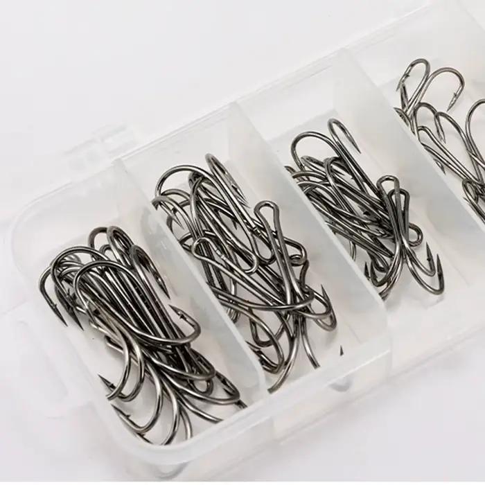 Hameçons double longue tige acier carbone pour leurres grenouilles, 50 pièces pour pêche aux leurres