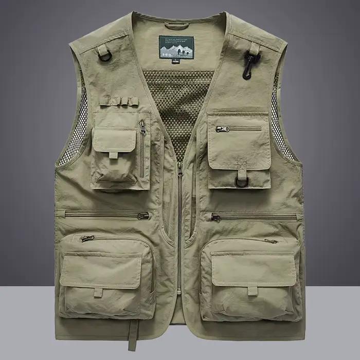 Veste tactique pêche randonnée 14 poches été homme photographe mailles cargo sans manches 7XL
