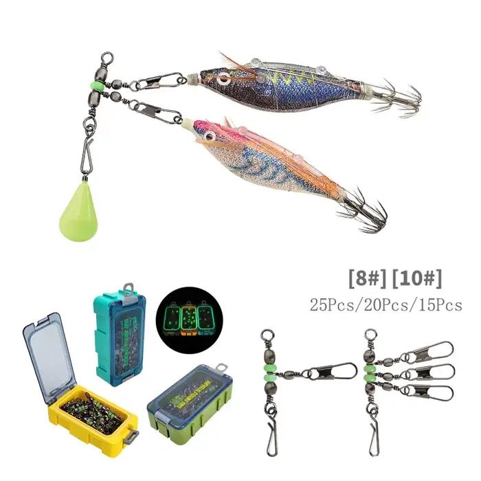 Barillet lumineux connecteur de pêche 25 pièces avec émerillon et clip à verrou pour leurre souple