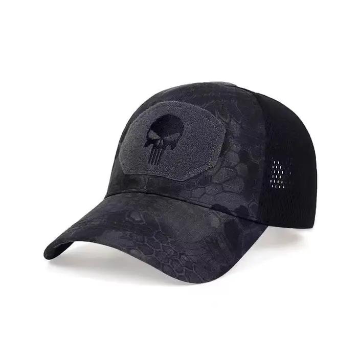 Casquette mesh camouflage crâne été 2024 - Chapeau pêche airsoft réglable pour hommes et femmes