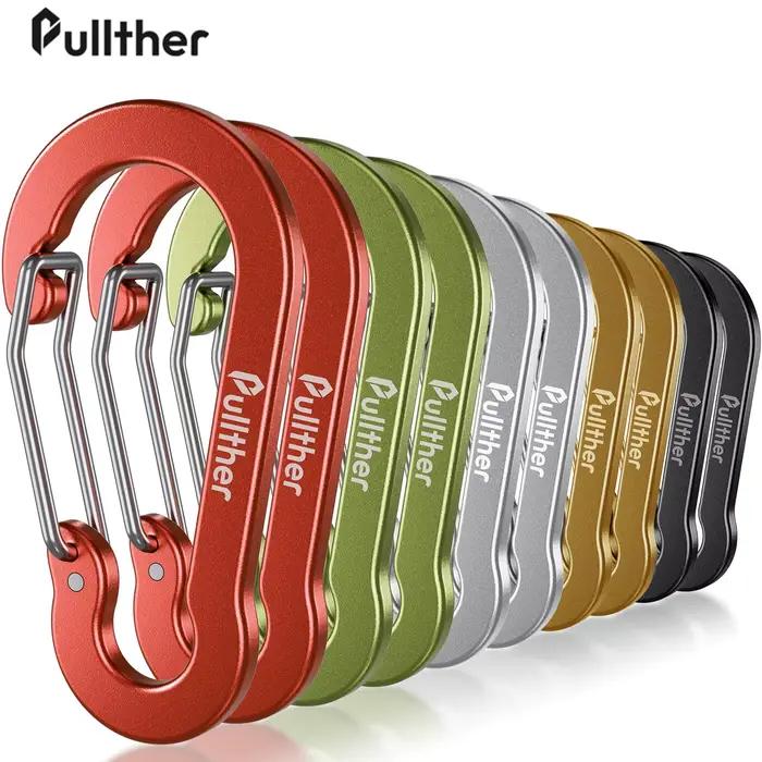 Mousqueton aluminium 5cm Pullther Fishing Multi Tool 10Pcs pour équipement pêche et camping extérieur