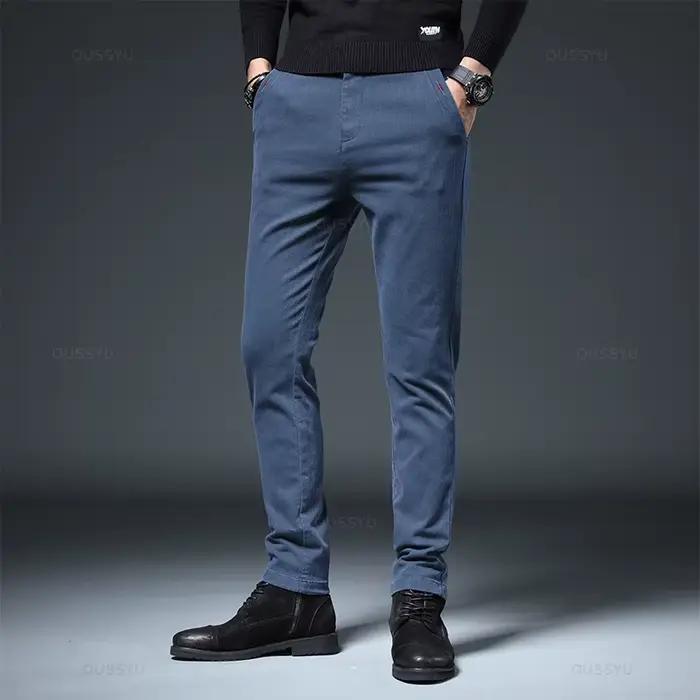 Pantalon cargo stretch MINGYU homme - Coupe slim coton épais pêche automne hiver