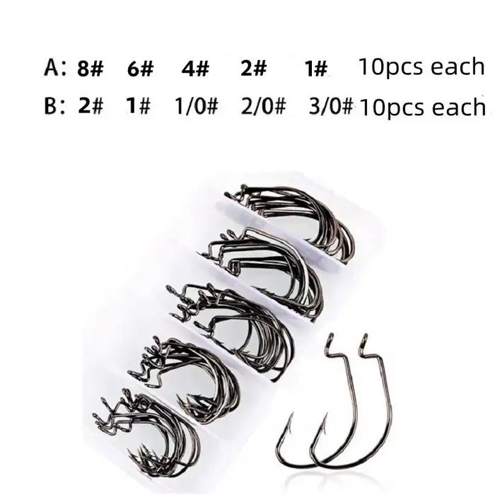 50 hameçons crank offset large ouverture pour leurres souples pêche en mer carnassiers brochet carpe coffret