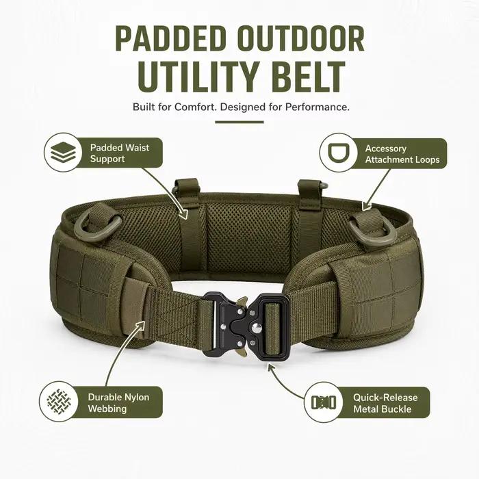 Ceinture tactique nylon MOLLE avec boucle métal - Équipement outdoor chasse pêche