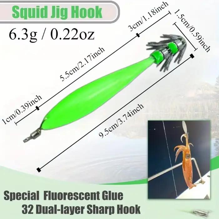 Ackibbik 5 leurres luminescents pour pêche au calmar et poulpe - hameçons spéciaux céphalopodes