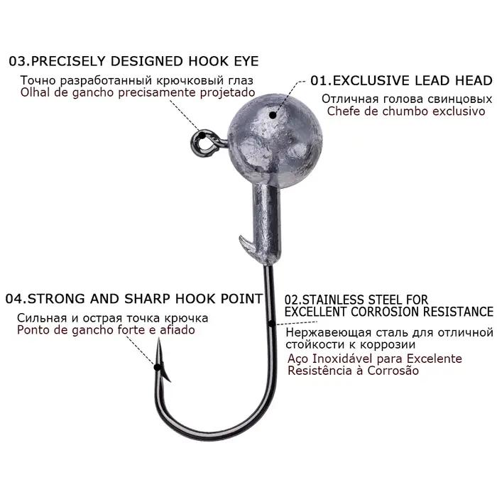 Goture 20-50 têtes plombées 1g à 20g pour pêche de la carpe et du bass - Hameçons en acier carbone