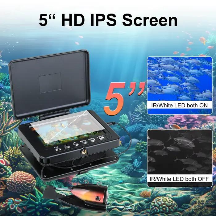 Caméra sous-marine pêche 5 pouces 1000TVL 15m/30m avec LEDs blancs et infrarouges pour glace mer rivière