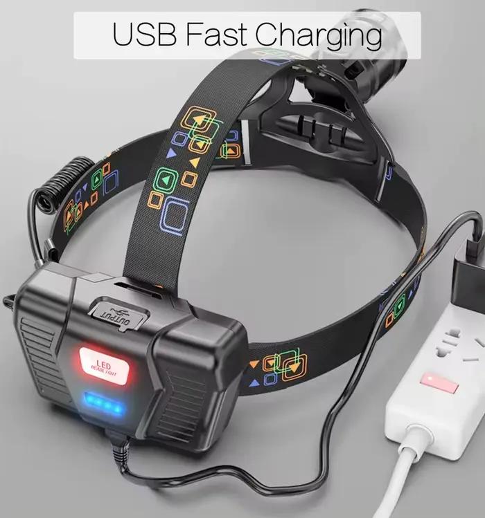 Frontale pêche XHP100 LED zoomable rechargeable USB étanche haute puissance super lumineuse 18650