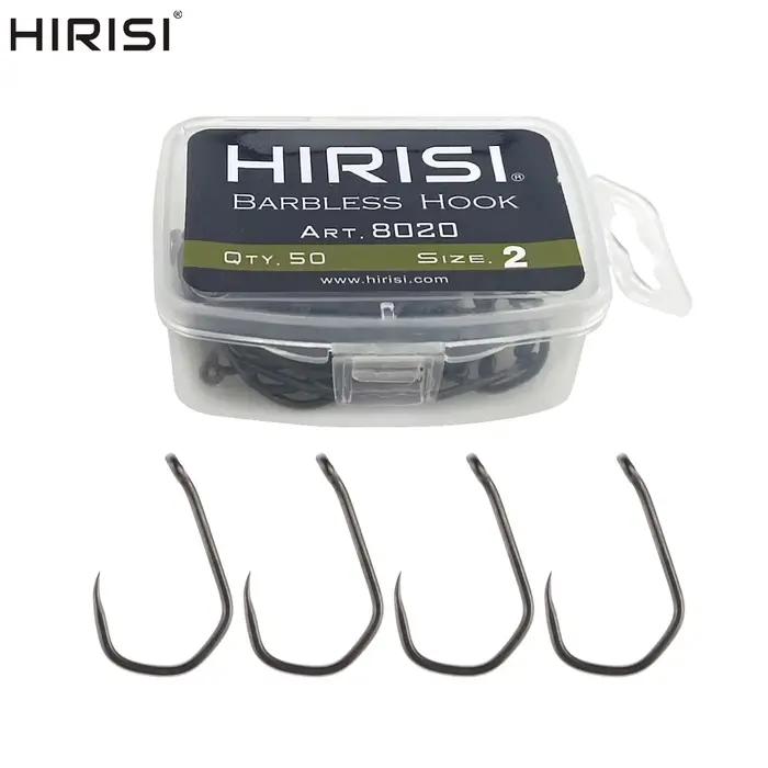 Hameçon de pêche sans ardillon Hirisi 50 pièces en acier inoxydable carbone PTFE 8020