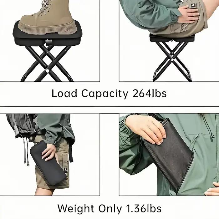 Tabouret pliant pêche avec fermetures réglables et structure métal durable camping randonnée