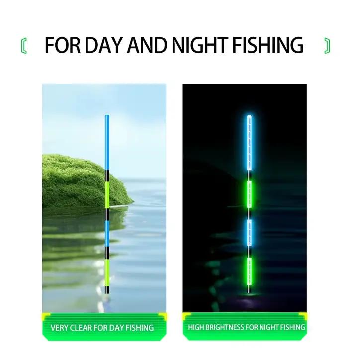 Lot de 3 flotteurs de pêche nocturne électriques avec lumière bleu-vert HD, source fraîche sans éblouissement pour accessoires