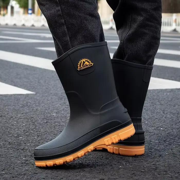 Bottes de pluie homme doublées polaire anti-dérapantes étanches faciles à enfiler PVC