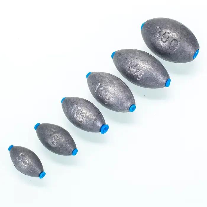 10 plombs olive pour pêche au lancer - Poids de 5g à 30g avec noyau plastique pour distance et précision