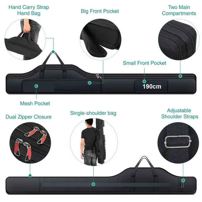 Sac de pêche Lixada pliable portable pour canne moulinet et accessoires de pêche transport voyage
