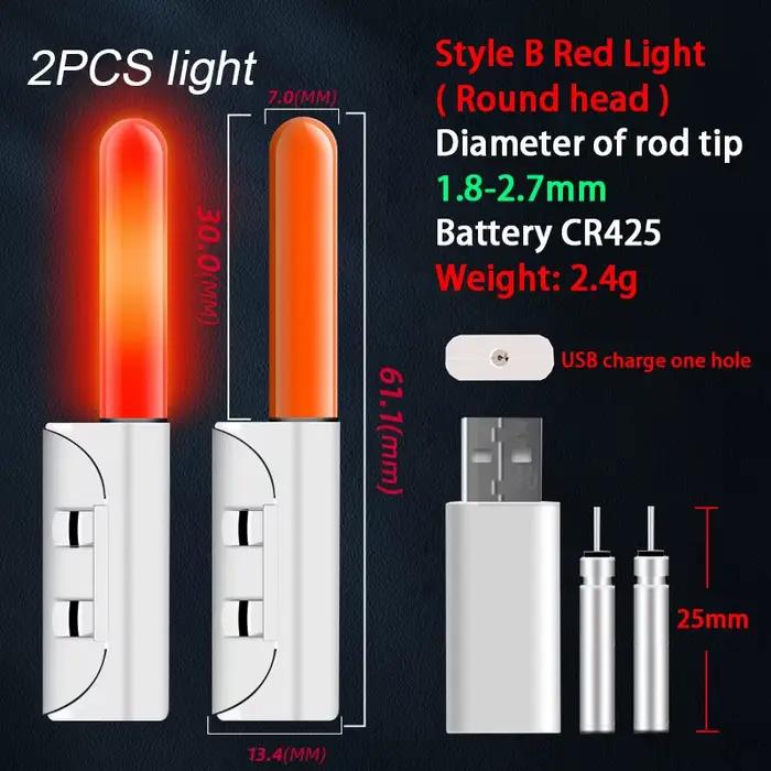 2 pièces lumières avertissement flotteurs bâton LED recharge USB tige canne pêche nocturne