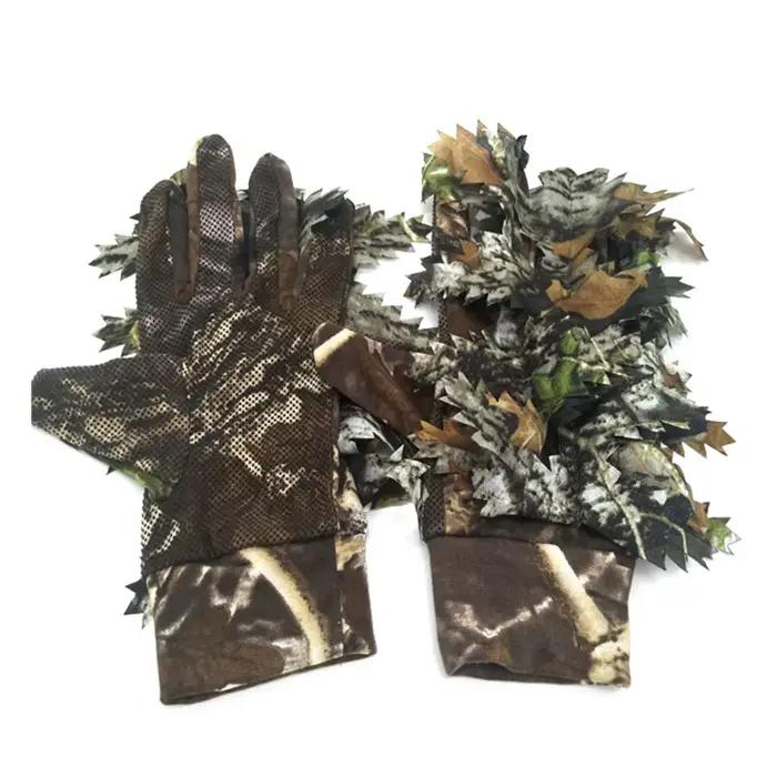 Gants de pêche et chasse camouflage 3D feuilles antidérapants à points silicone