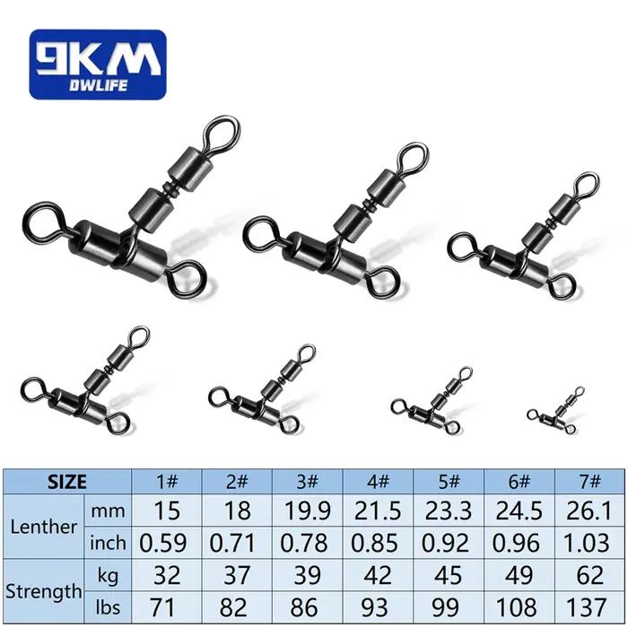 3 Way Fishing Swivels 15-30Pcs - Double Rolling Swivels T-Shape Triple pour Pêche en Mer et Rivière