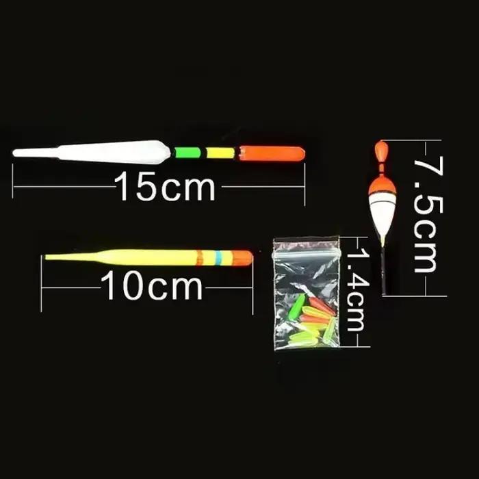 Set 15 flotteurs de pêche verticaux avec élastiques tailles et couleurs variées pour matériel de pêche