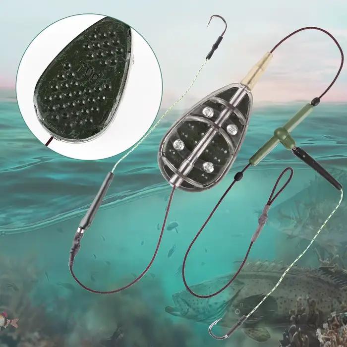 Cage amorce feeder pêche carpe acier carbone 30g à 100g avec hameçon et leurre artificiel