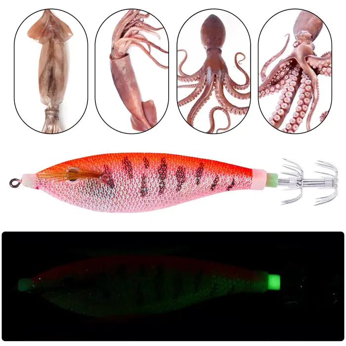 Leurre de pêche lumineux appât calmar crevette seiche 11cm 13.4g avec plomb intégré pour la pêche en mer