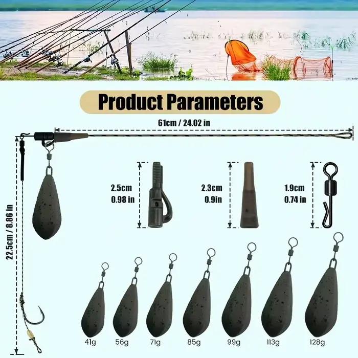 Kit montages carpe prêts à pêcher - Leader leadcore avec 4 hair rigs et plombs 42g à 128g
