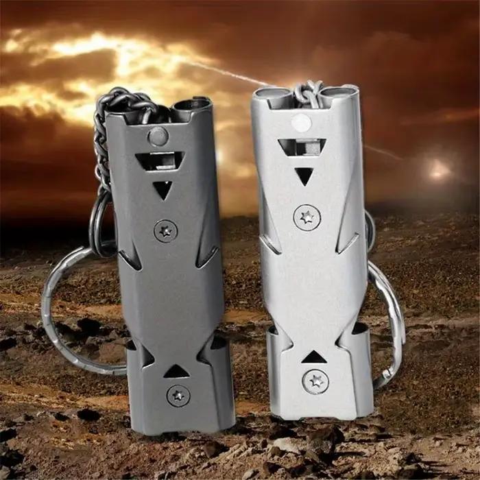 Sifflet inox double tube sauvetage urgence SOS porte-clés pour randonnée camping pêche survie