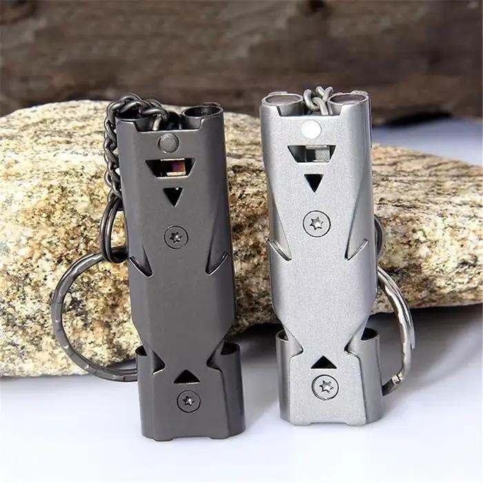 Sifflet inox double tube sauvetage urgence SOS porte-clés pour randonnée camping pêche survie