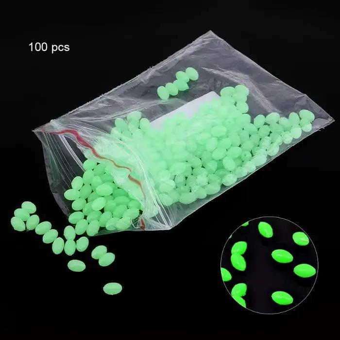 100 perles lumineuses ovales pour pêche nocturne - Billes flottantes appâts 4-8mm