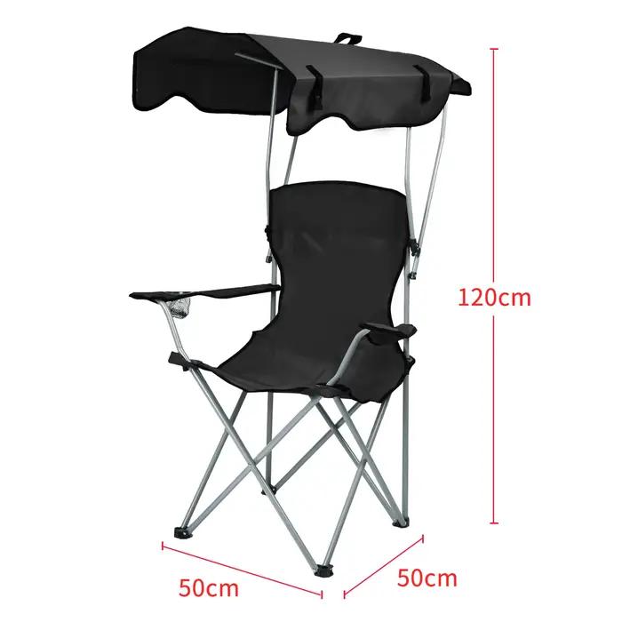 Chaise de pêche pliante avec pare-soleil et porte-gobelet - Siège confortable avec rangement