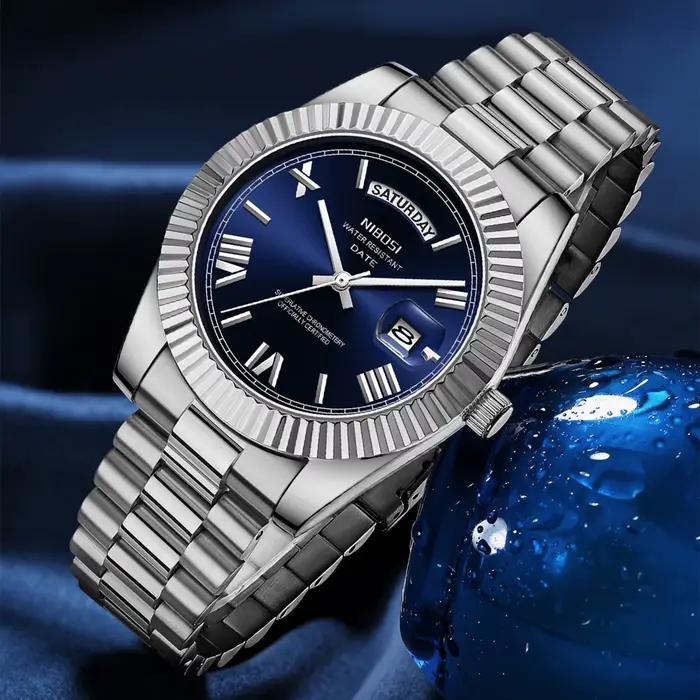 Montre homme NIBOSI luxe quartz Miyota - Étanche élégante pour pêcheurs stylés journée date