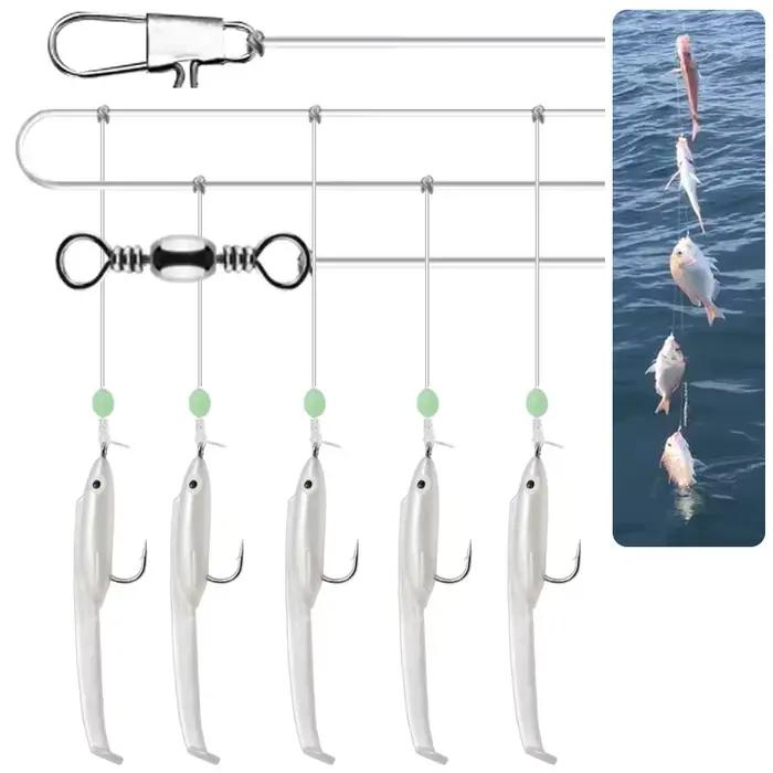 Set leurres souples lumineux sabiki rigs - Montages anguilles lumineuses pêche mer maquereau chinchard saurel