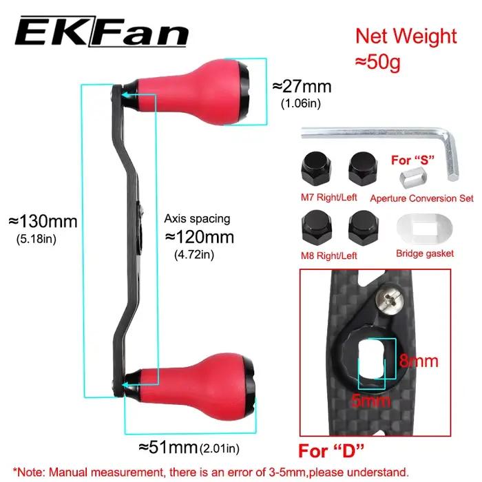 Manivelle pêche carbone 130mm Ekfan avec bouton TPE pour moulinets baitcasting SHI&DAI accessoire