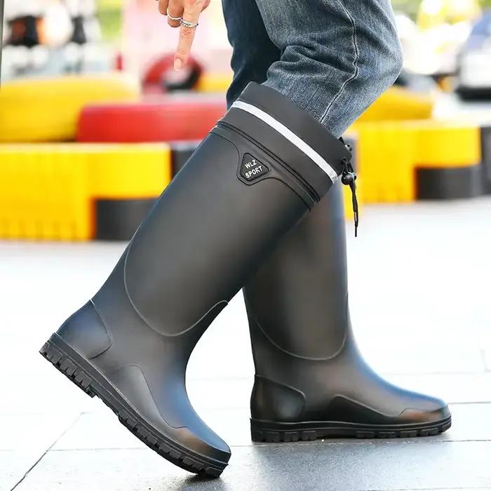 Nouveaux boots pêche hauts lacets épais extérieur imperméables antidérapants chauds caoutchouc