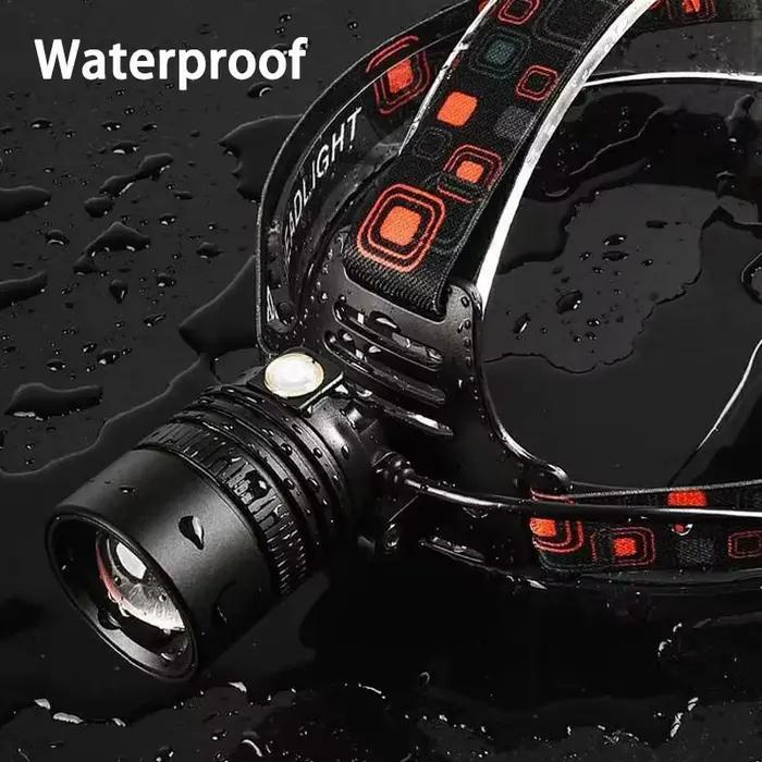 Lampe frontale pêche LED aluminium alliage super lumineuse rechargeable pour camping chasse pêche