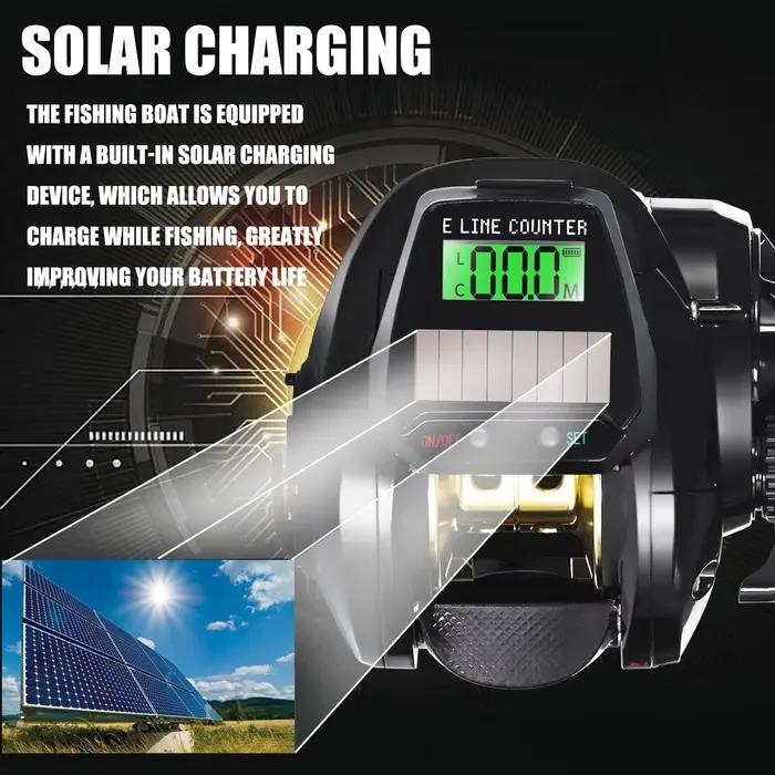 Moulinet casting électronique avec écran LED - recharge USB/solaire 7.2:1 étanche pour pêche mer