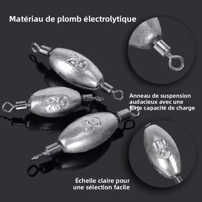Plombs de pêche olivette plombée avec double émerillon pour pêche en traîne et ligne