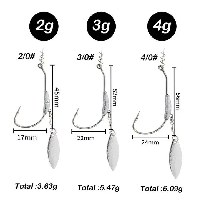 Hameçons jig head 2G 3G 4G avec épingle rotative pour leurres souples - 10 pièces acier carbone