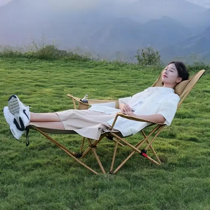 Chaise longue pliante réglable avec repose-pieds portable pour pêche camping plage détente