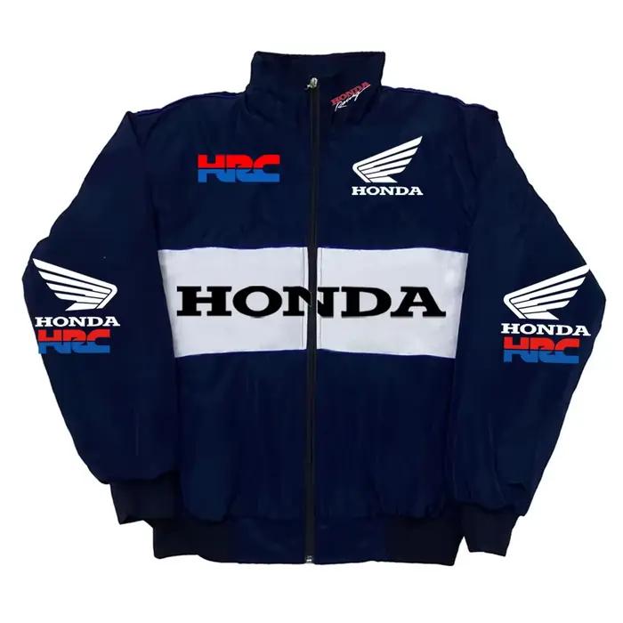 Veste course Honda vintage col montant - Bomber personnalisé imprimé dos coupe-vent