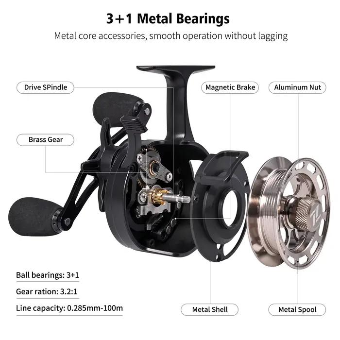 Moulinet LEOFISHING CNC pour pêche sur glace - Débrayage rapide et bobine métal lisse pour appâts
