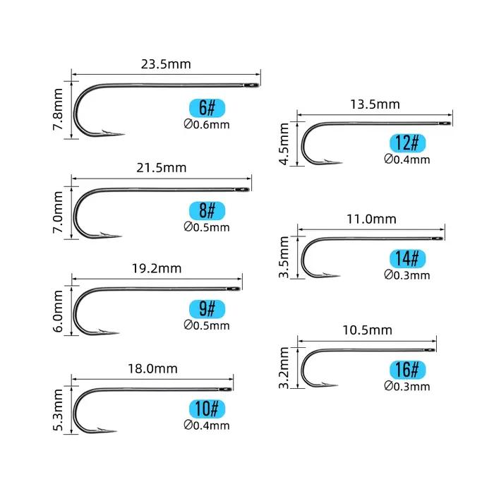 ICERIO 50PCS Aberdeen hameçon longue tige eau salée douce sabiki rig streamer fly taille 10 à 3/0