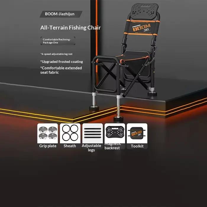 Chaise pêche pliante inclinable tout terrain légère pieds télescopiques dossier réglable siège pêcheur