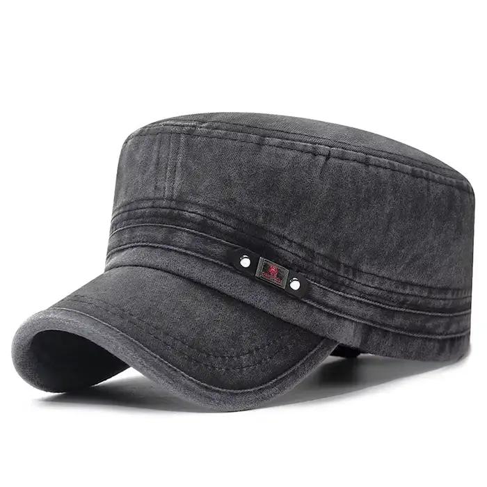 Casquette militaire coton lavé plat pêcheur ajustable extérieure rétro armée homme femme pêche