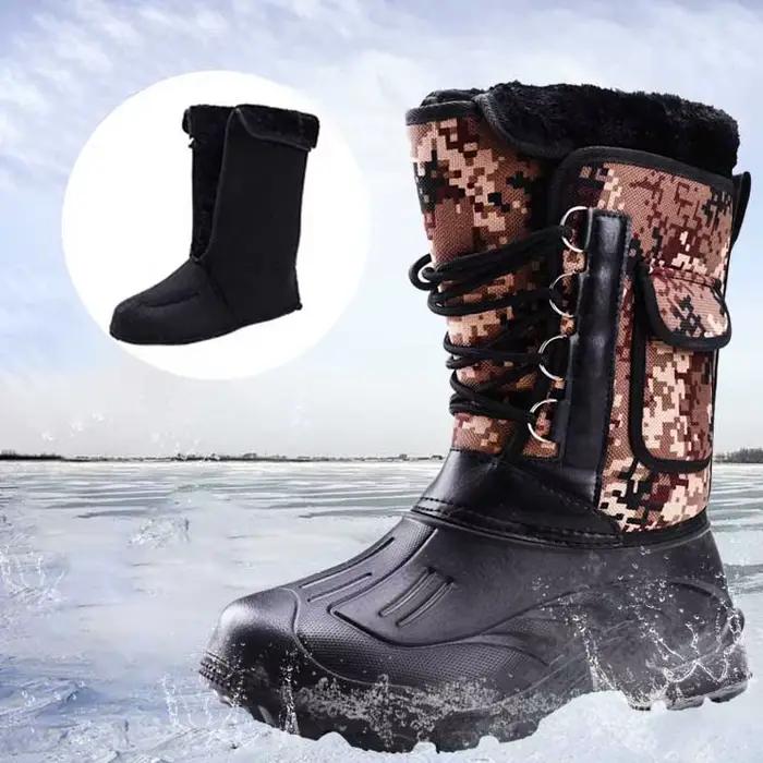Bottes de pêche sur glace imperméables antidérapantes avec doublure polaire épaisse pour hiver