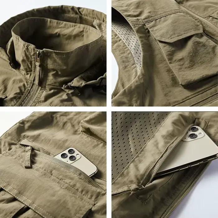 Veste de pêche homme déperlante avec capuche amovible et multiples poches pour le printemps